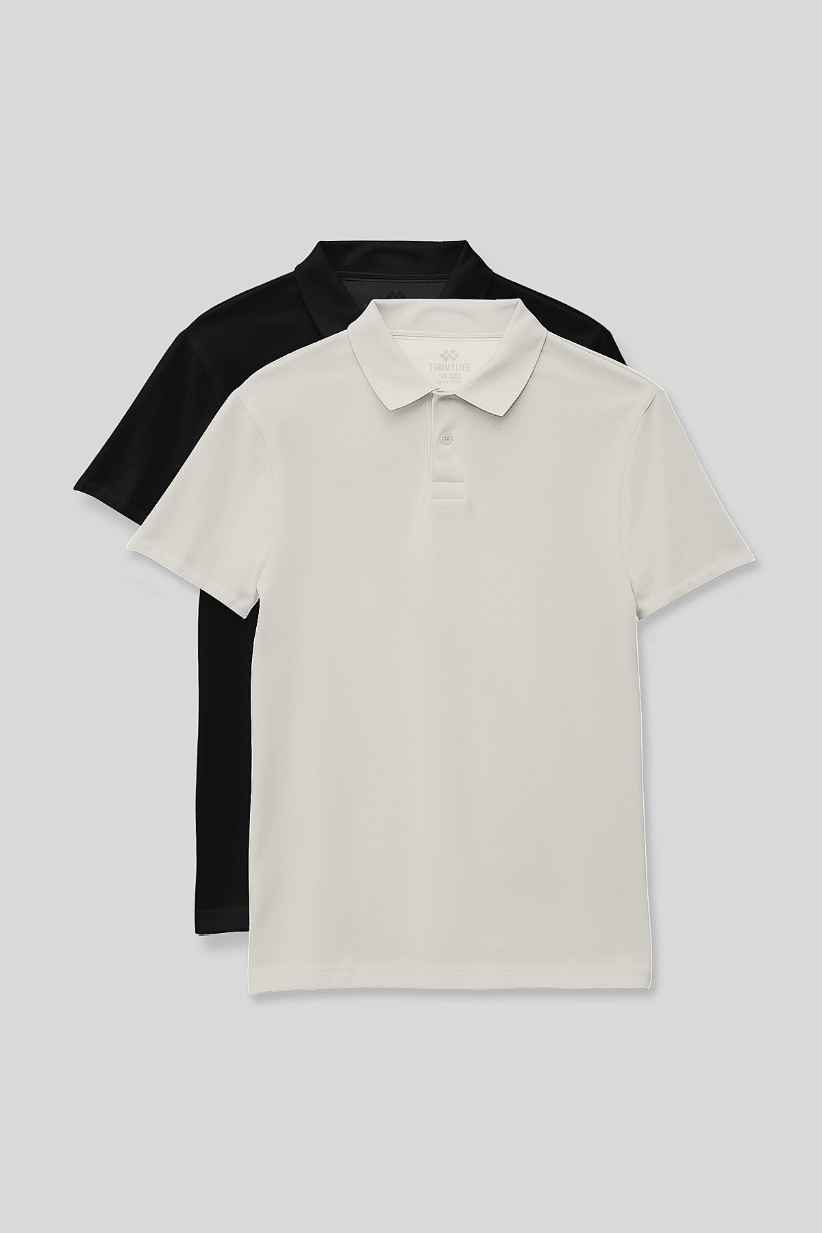 Standart Fit Basic Polo Yaka 2'li Paket Siyah-Ekru Unisex Çocuk T-Shirt - 11330