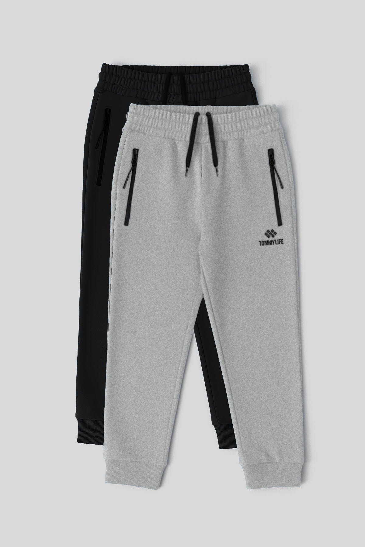 Standart Fit Basic 2'li Paket Siyah-Gri Melanj Erkek Çocuk Eşofman Alt - 64042