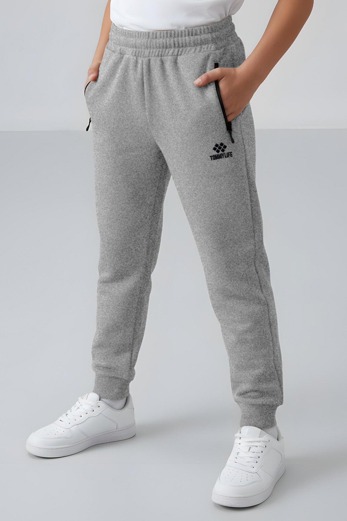 Standart Fit Basic 2'li Paket Siyah-Gri Melanj Erkek Çocuk Eşofman Alt - 64042