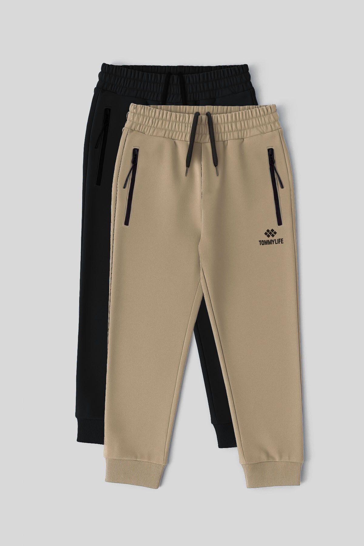 Standart Fit Basic 2'li Paket Siyah-Koyu Bej Erkek Çocuk Eşofman Alt - 64042