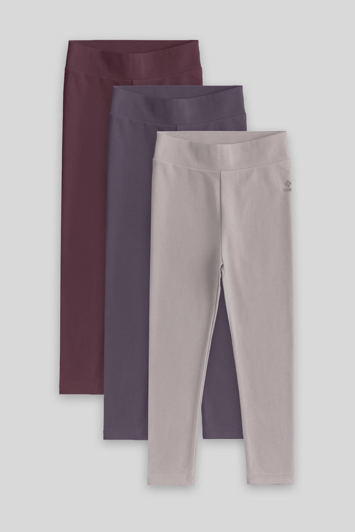 Standart Fit Basic 3'lü Paket Eflatun-Koyu Bej-Kahverengi Kız Çocuk Tayt - 75047