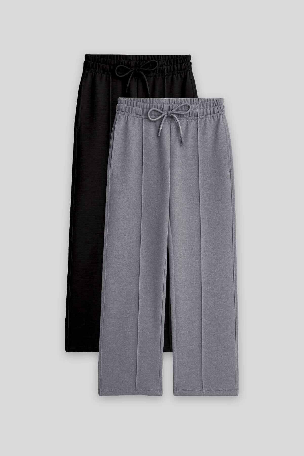 Standart 2'li Paket Siyah-Kar Melanj Kız Çocuk Eşofman Alt -75144