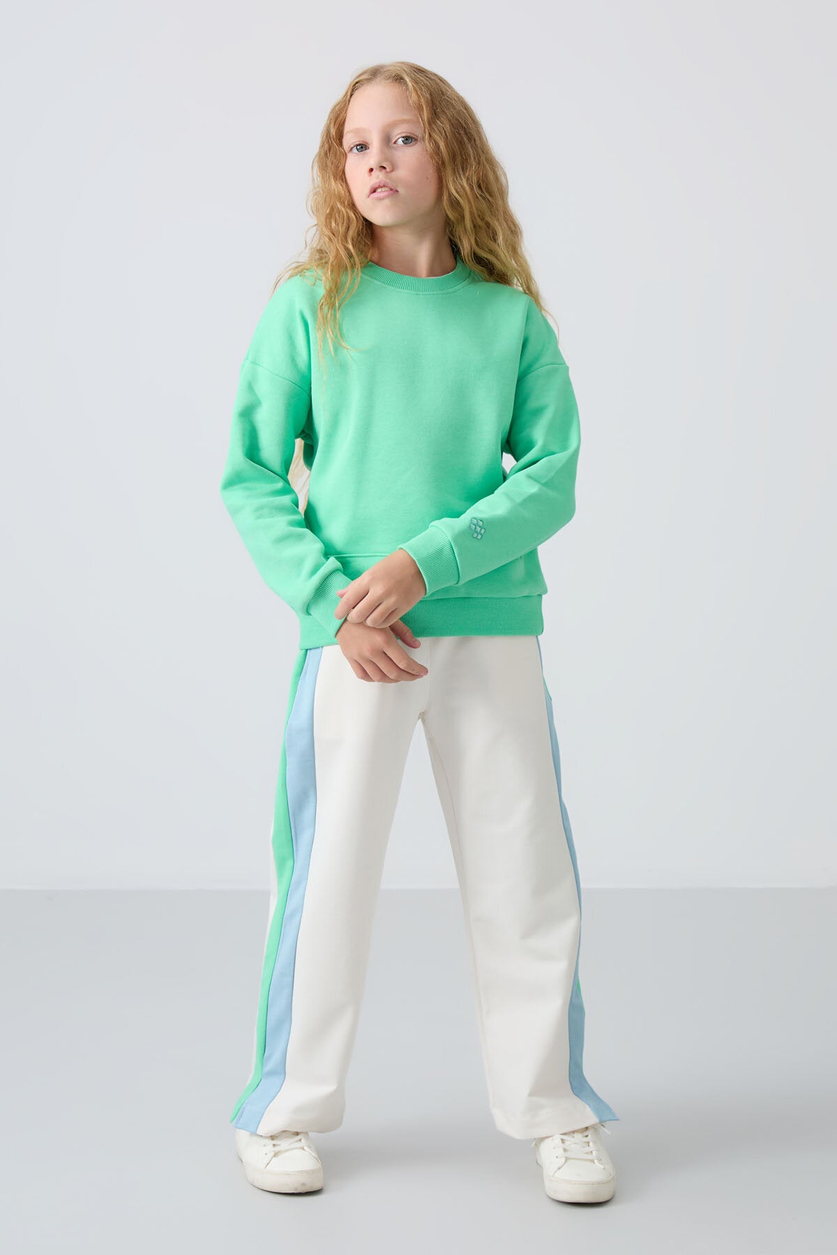 Oversıze 2'li Paket Gül Kurusu-Su Yeşili Kız Çocuk Sweatshirt - 75150