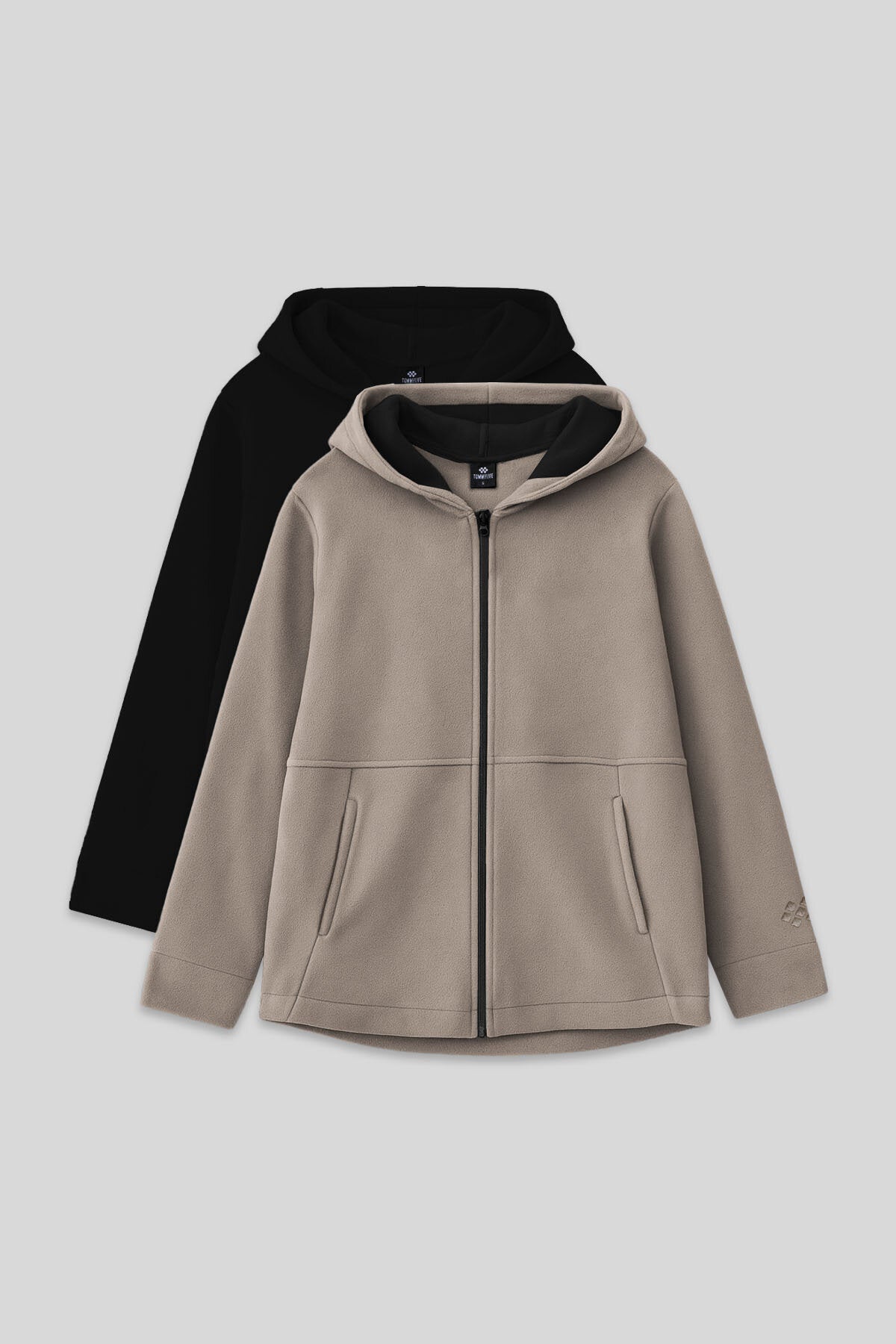 Standart Fit Kapüşonlu 2'li Paket Siyah-Koyu Bej Kız Çocuk Sweatshirt - 75152