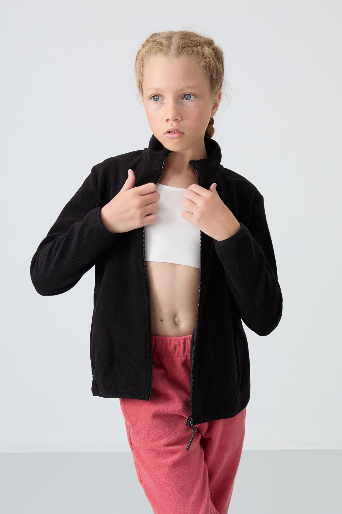 Standart Fit 2'li Paket Siyah-Bej Kız Çocuk Polar Sweatshirt - 75154