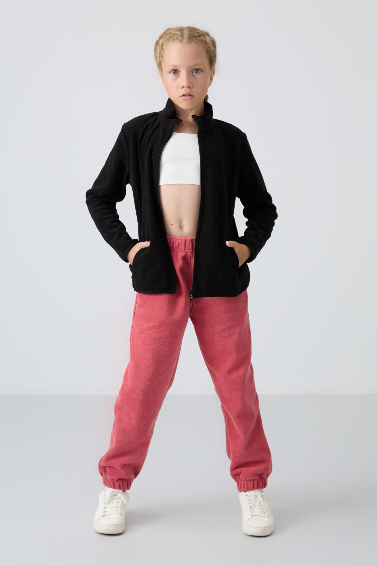 Standart Fit 2'li Paket Siyah-Bej Kız Çocuk Polar Sweatshirt - 75154