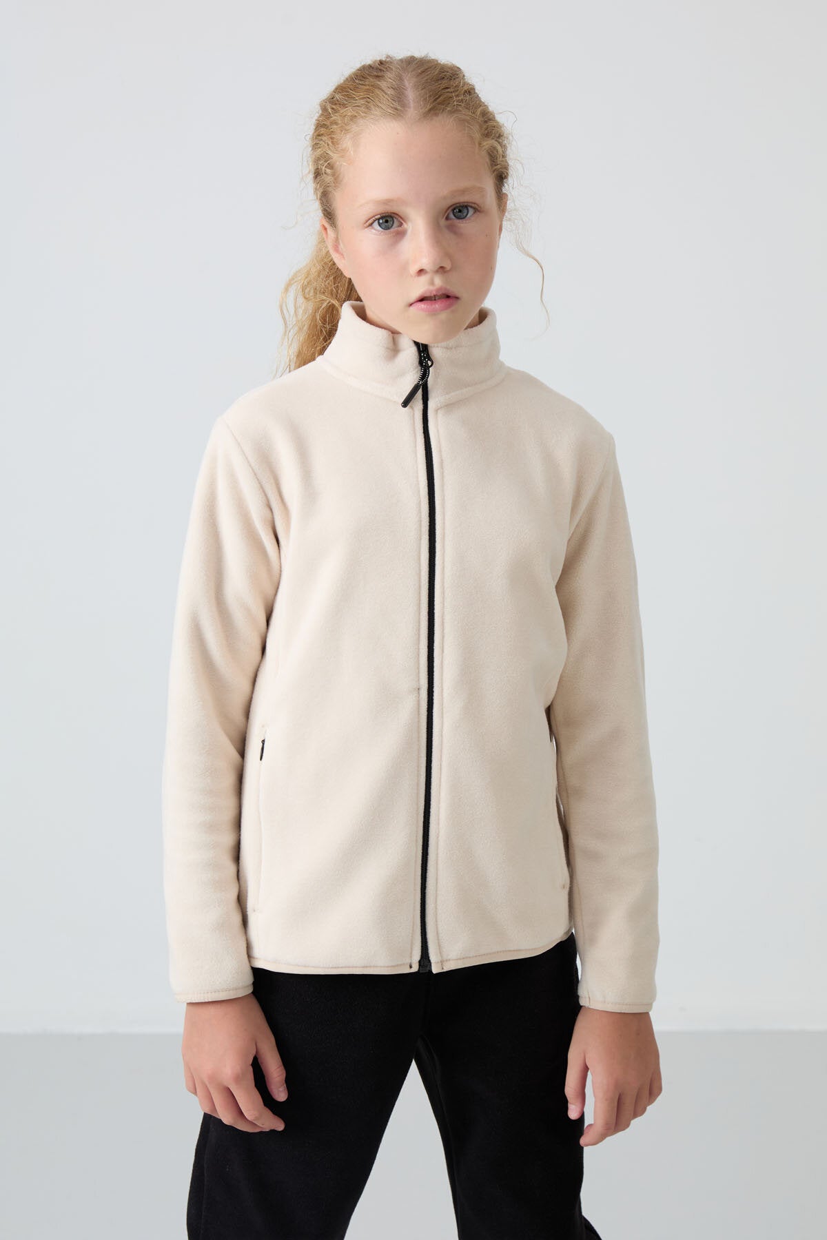 Standart Fit 2'li Paket Siyah-Bej Kız Çocuk Polar Sweatshirt - 75154