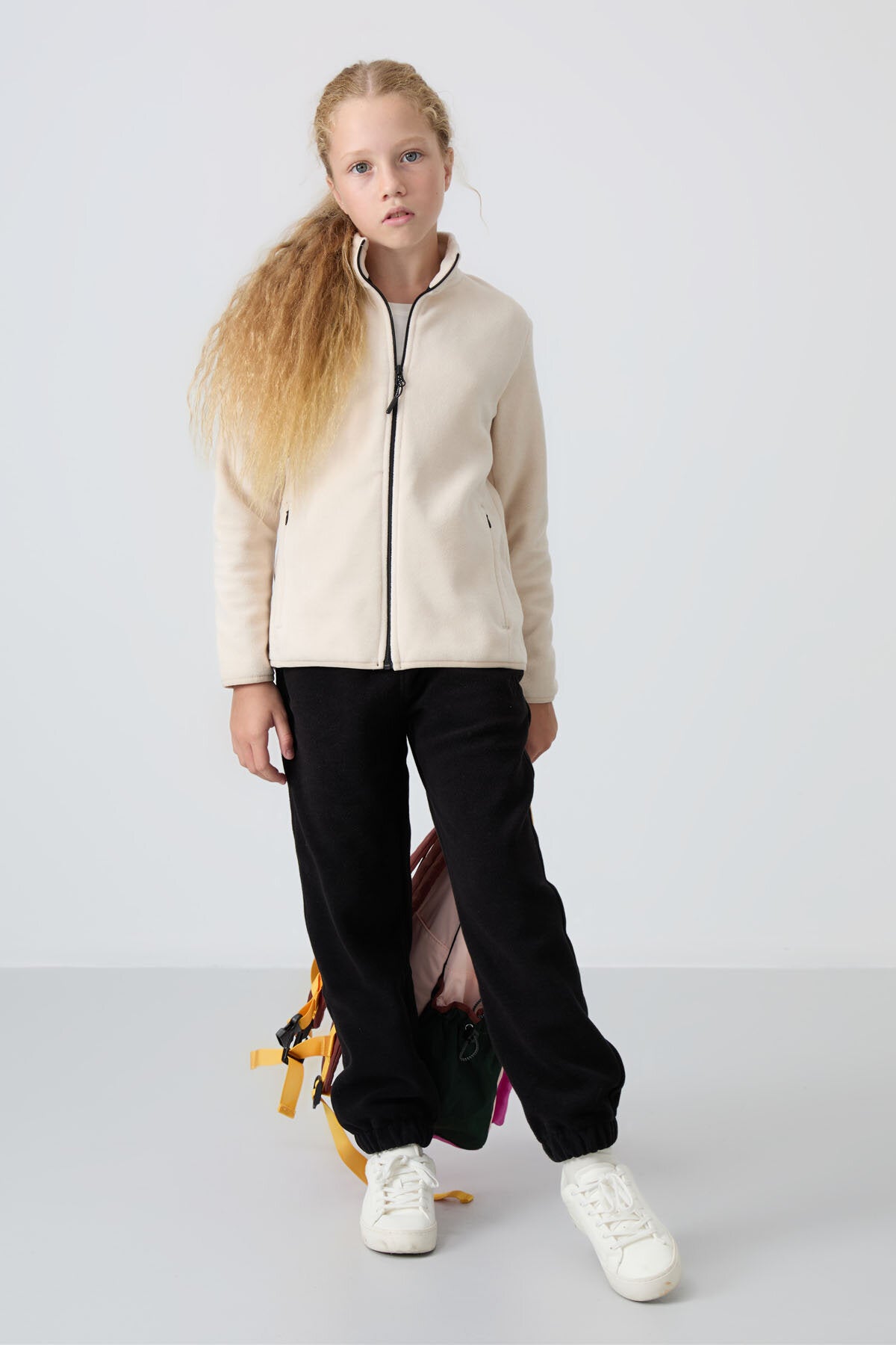 Standart Fit 2'li Paket Siyah-Bej Kız Çocuk Polar Sweatshirt - 75154