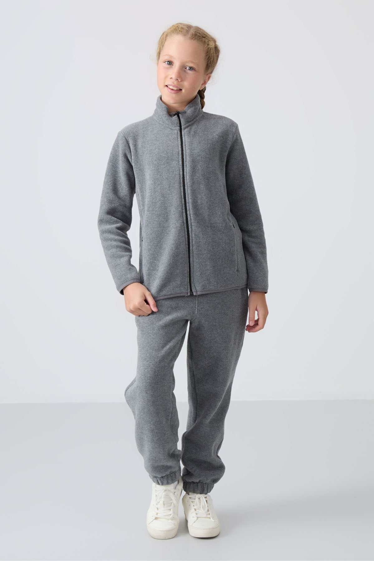 Standart Fit 2'li Paket Siyah-Gri Melanj Kız Çocuk Polar Sweatshirt - 75154