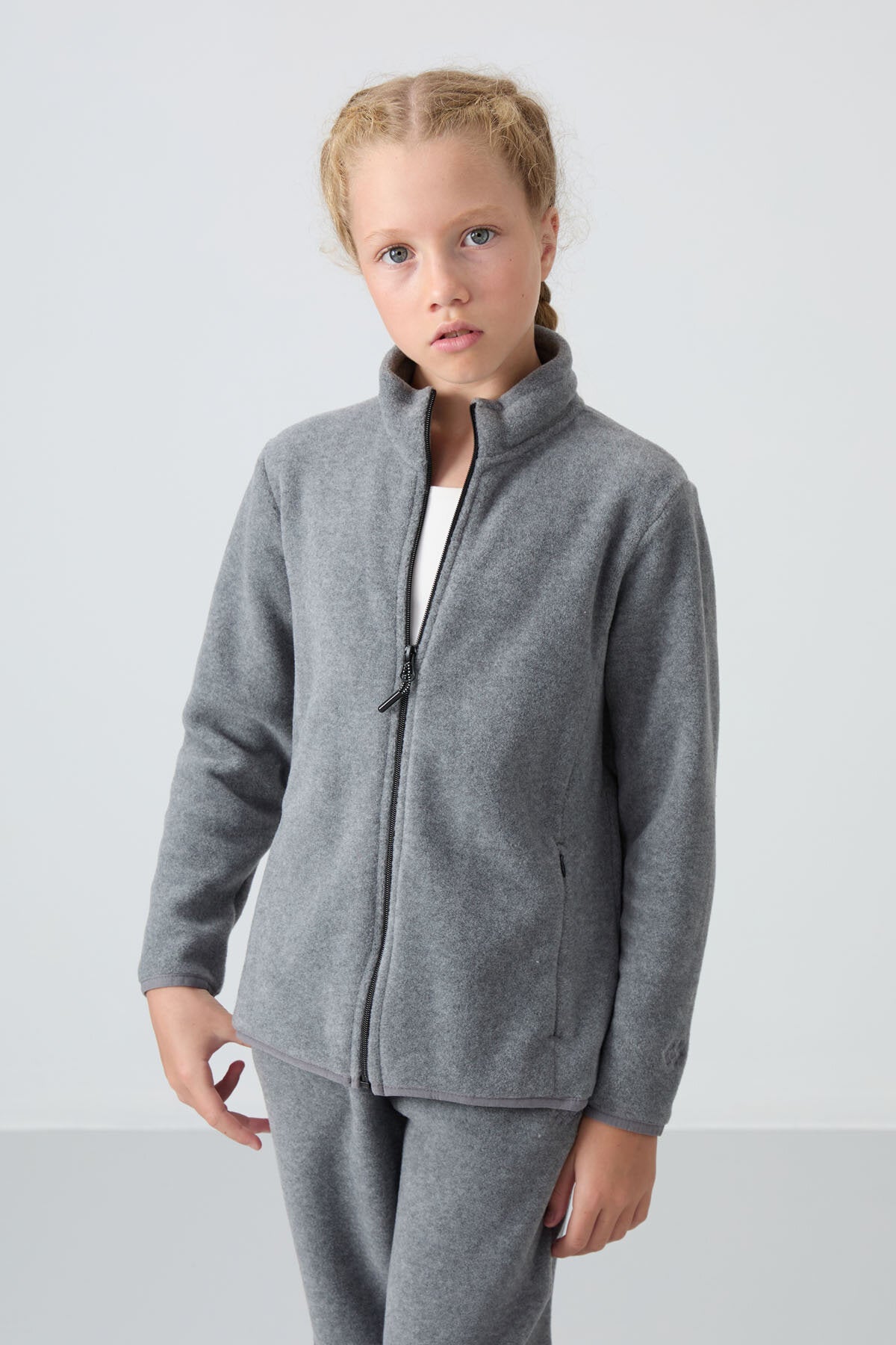 Standart Fit 2'li Paket Siyah-Gri Melanj Kız Çocuk Polar Sweatshirt - 75154