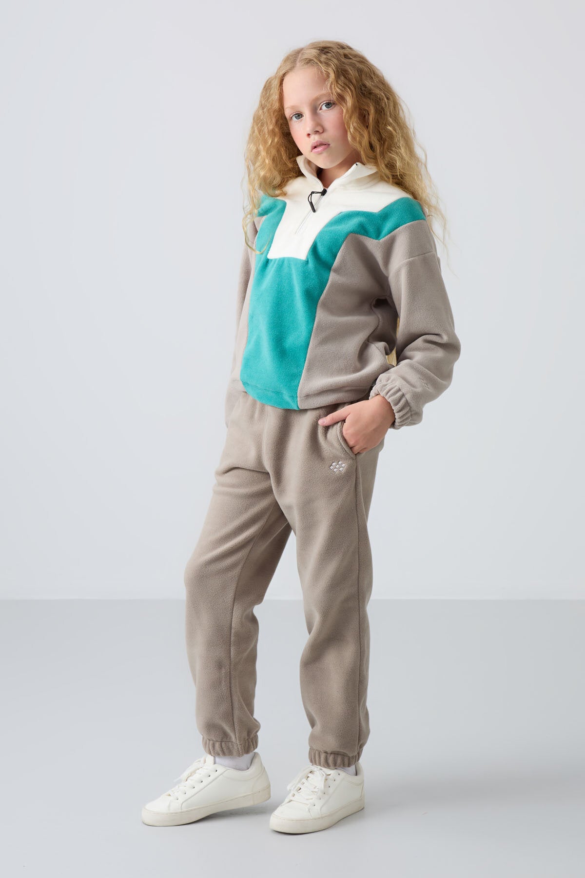 Standart Fit 2'li Paket Haki-Koyu Bej Kız Çocuk Eşofman Alt - 75155