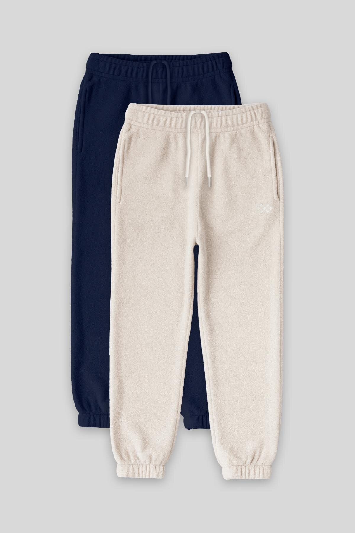 Standart Fit 2'li Paket İndigo-Bej Kız Çocuk Eşofman Alt - 75155