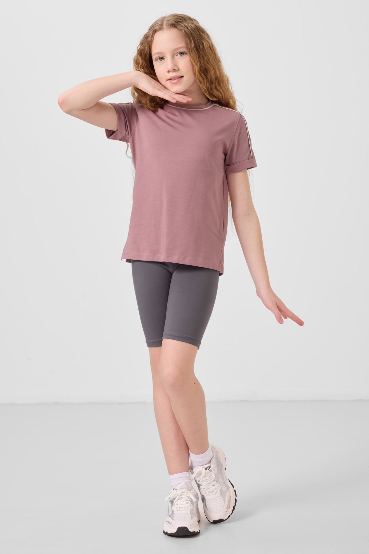 Standart Fit Basic 3'lü Paket Eflatun-Gül Kurusu-Koyu Gri Kız Çocuk Tayt - 75188