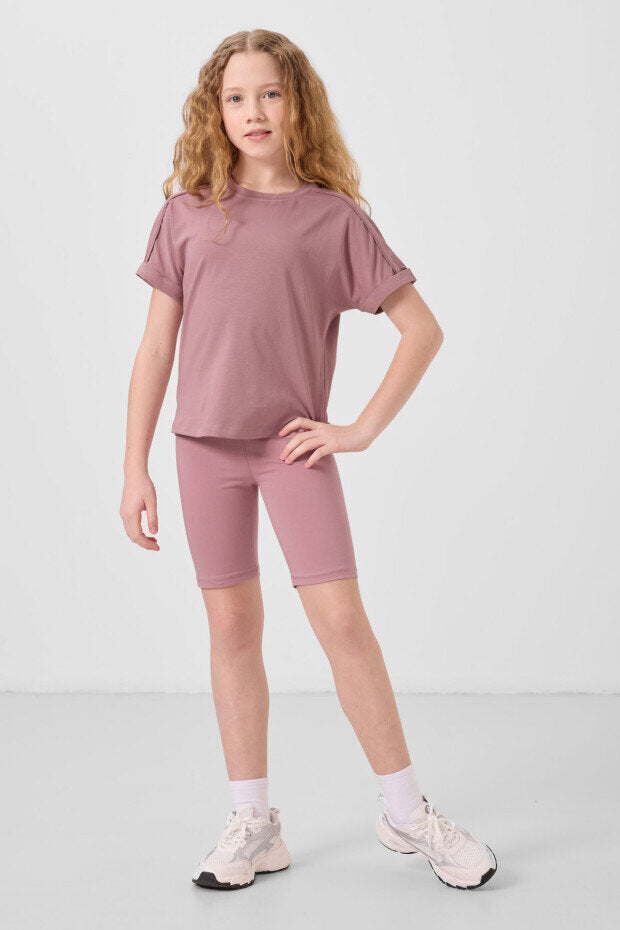 Standart Fit Basic 3'lü Paket Siyah-Gül Kurusu-Koyu Bej Kız Çocuk Tayt - 75188