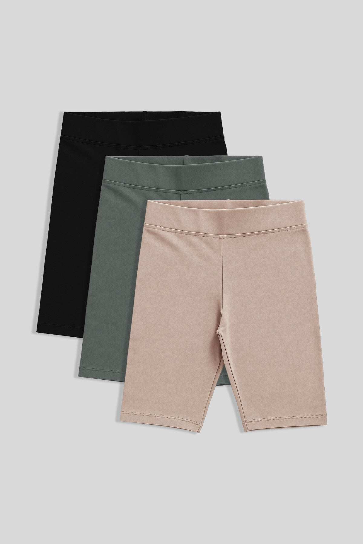 Standart Fit Basic 3'lü Paket Siyah-Haki-Koyu Bej Kız Çocuk Tayt - 75188