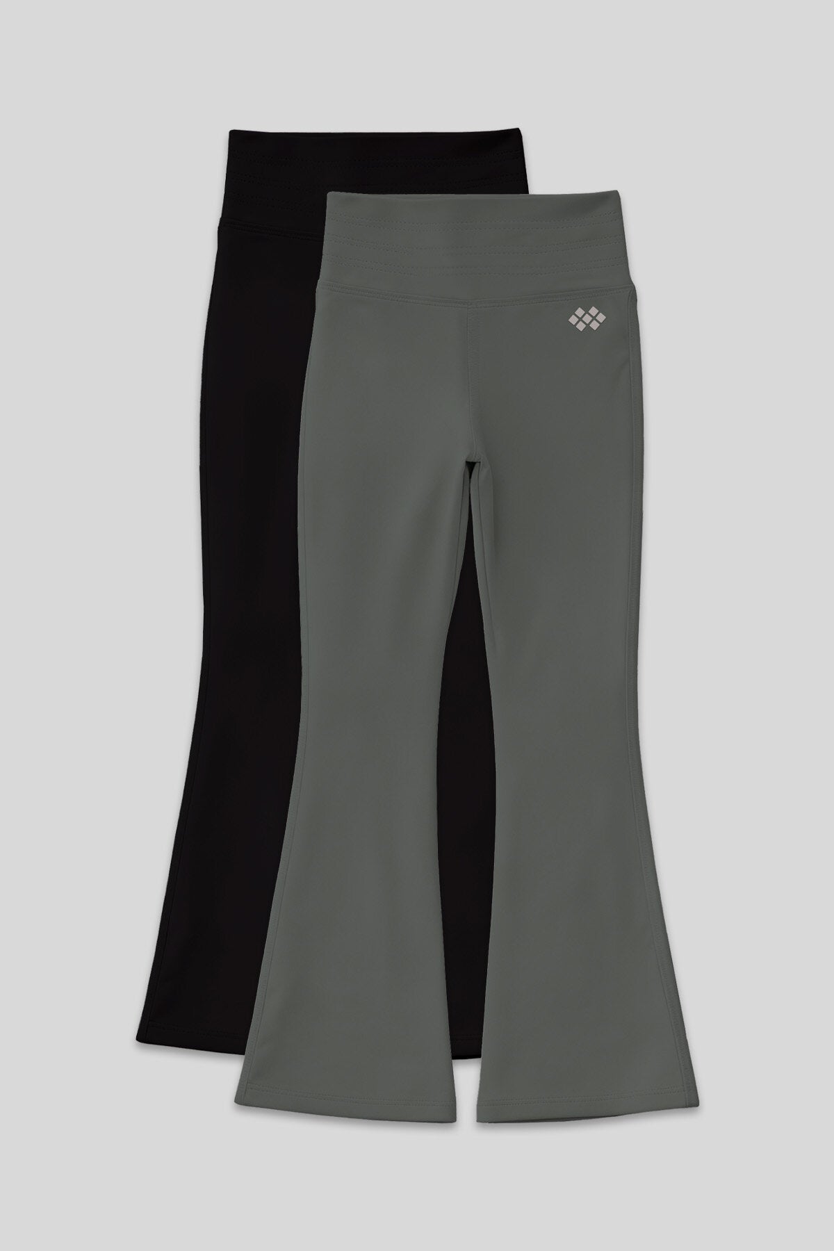 Esnek Performans İspanyol Paça 2'li Paket Siyah-Haki Kız Çocuk Tayt - 75193