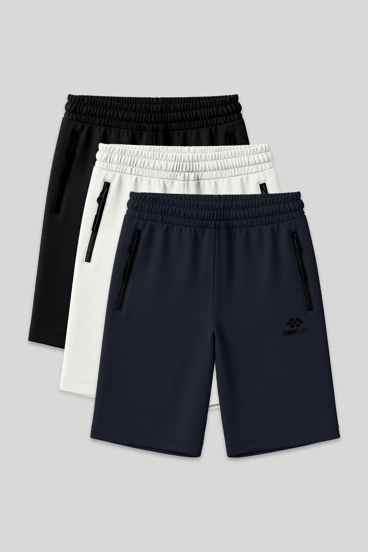 Standart Kalıp 3'lü Paket Siyah-Lacivert-Ekru Erkek Şort - 81136