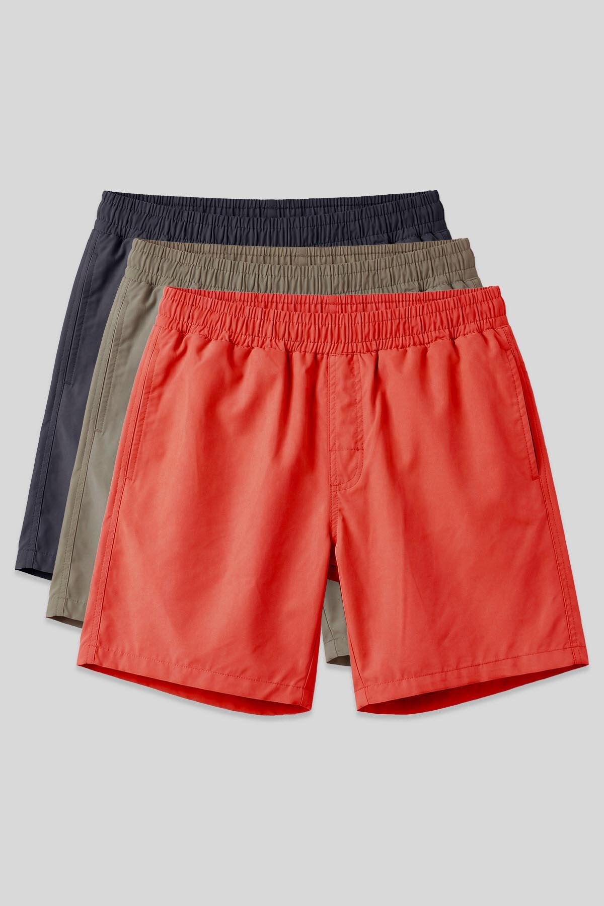 Standart Fit Basic 3'lü Paket Camel-Antrasit -Oranj Erkek Deniz Şortu - 81237