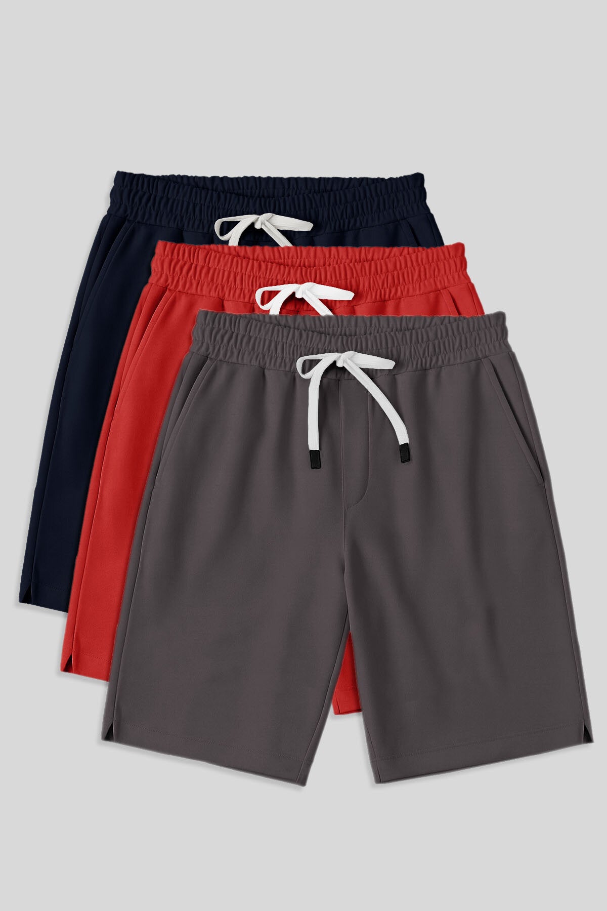 Comfort Fit Basic 3'lü Paket Lacivert-Fiesta-Koyu Gri Erkek Şort - 81274