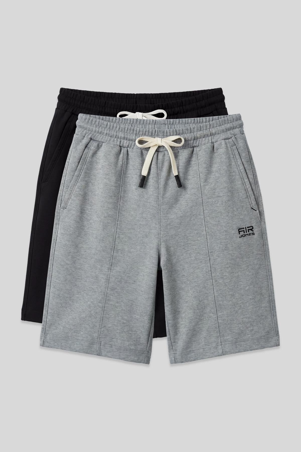 Standart Fit Basic 2'li Paket Siyah-Gri Melanj Erkek Şort - 81277