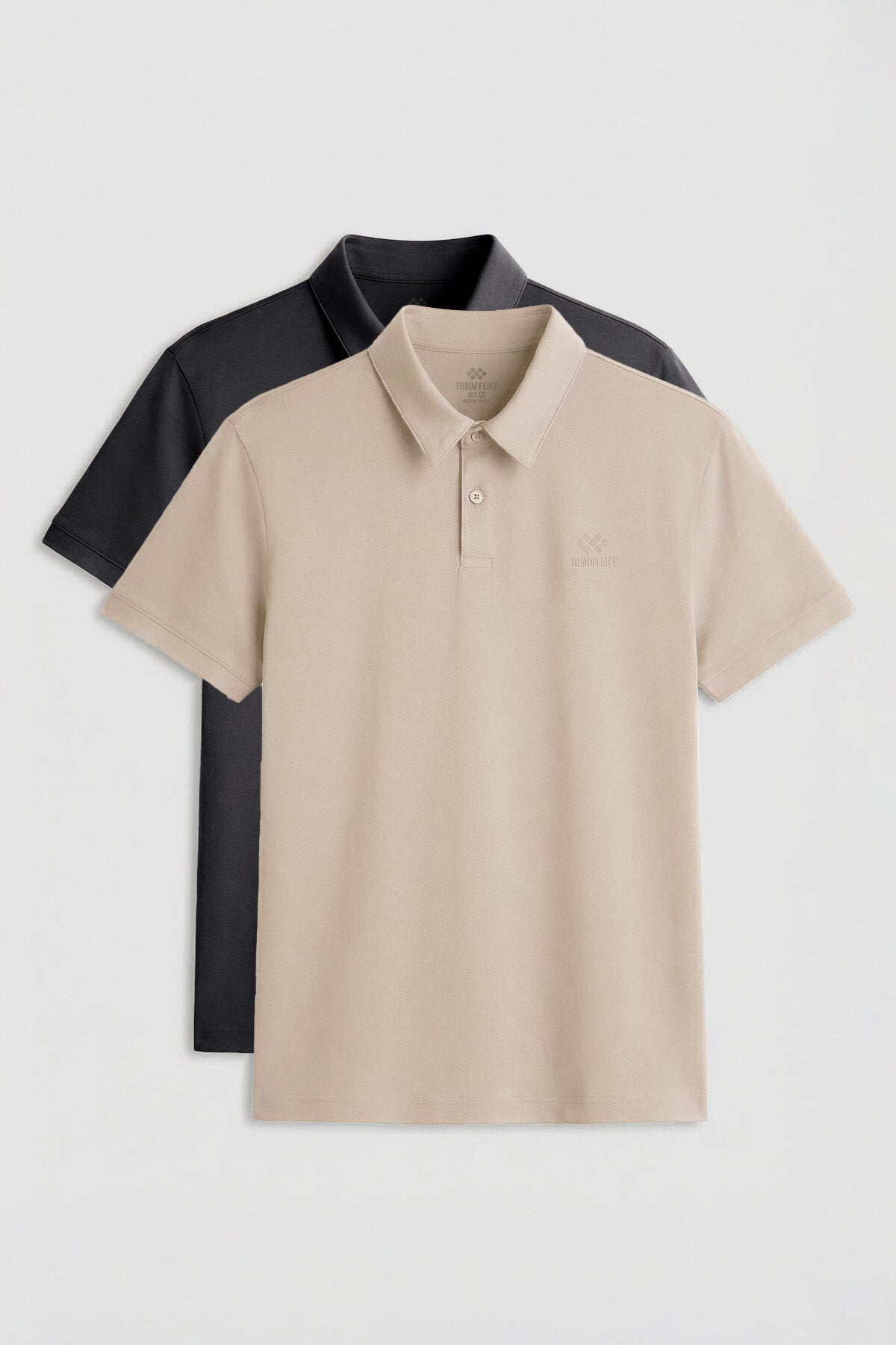 Standart Fit Basic Polo Yaka 2'li Paket Antrasit-Bej Erkek T-Shirt - 87748