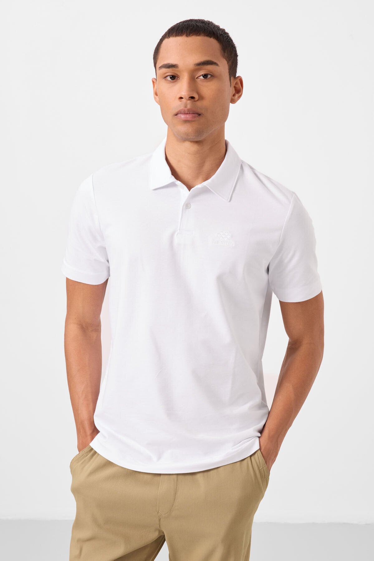 Standart Fit Basic Polo Yaka 3'lü Paket Beyaz-Lacivert-Kırmızı Erkek T-Shirt - 87748