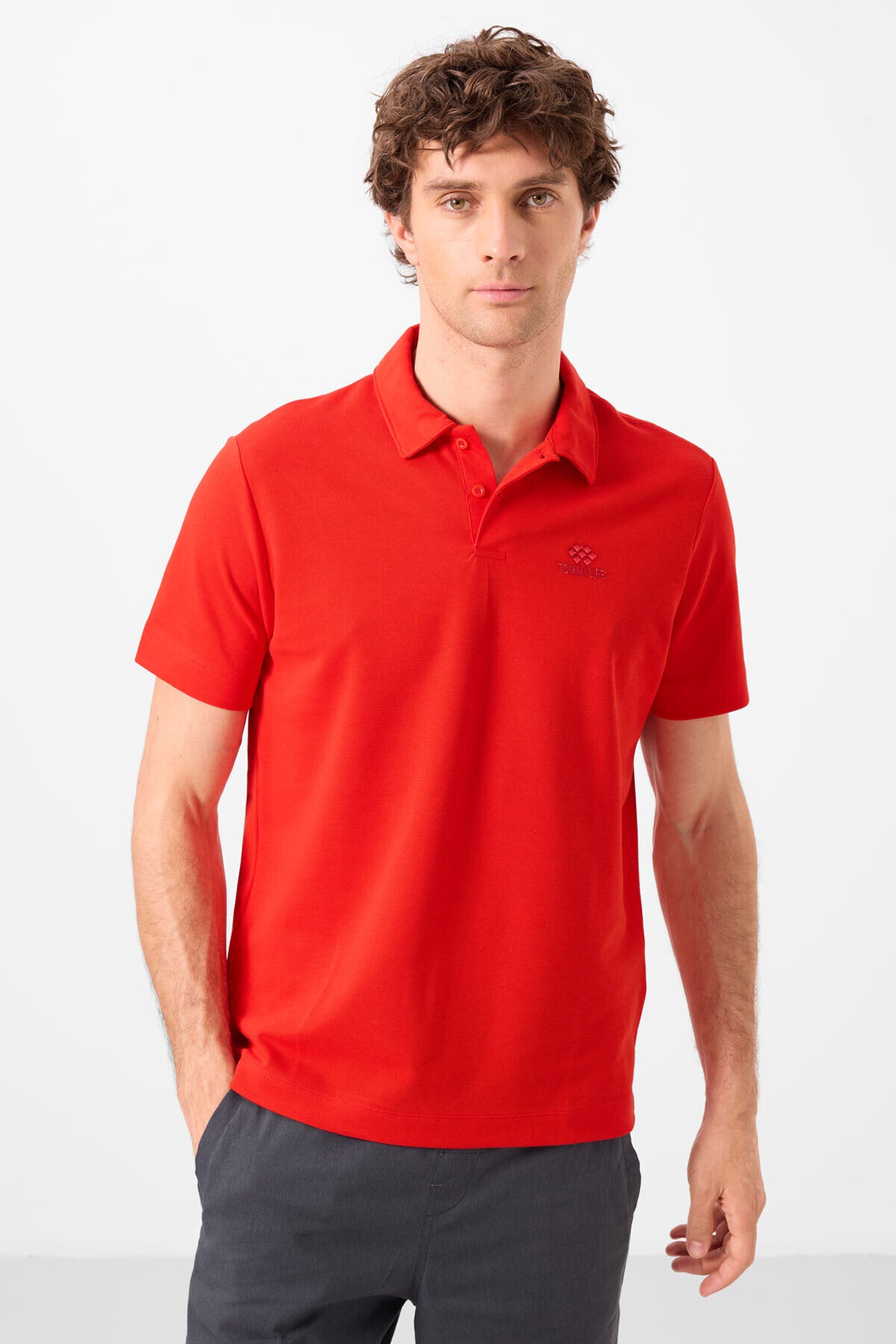 Standart Fit Basic Polo Yaka 3'lü Paket Beyaz-Lacivert-Kırmızı Erkek T-Shirt - 87748