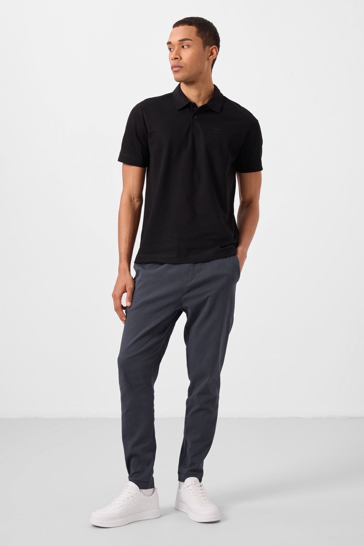 Standart Fit Basic Polo Yaka 3'lü Paket Siyah-Beyaz-Buz Mavi Erkek T-Shirt 87748