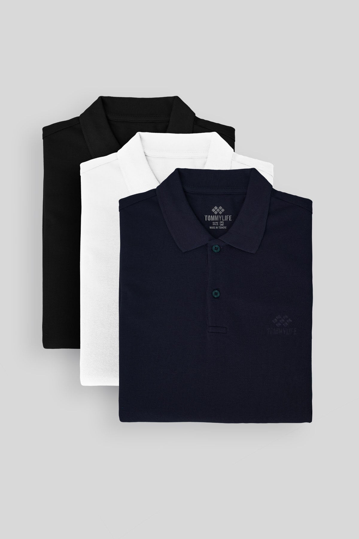 Standart Fit Basic Polo Yaka 3'lü Paket Siyah-Beyaz-Lacivert Erkek T-Shirt 87748