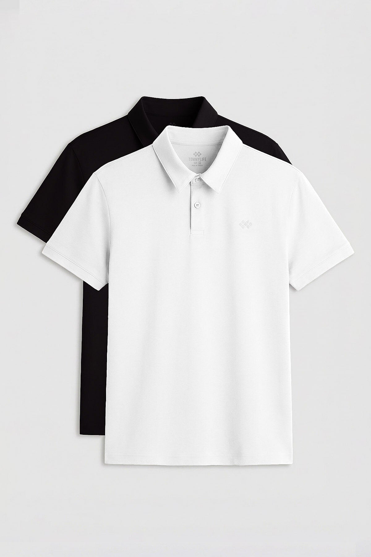 Standart Fit Basic Polo Yaka 2'li Paket Siyah-Beyaz Erkek T-Shirt - 87748