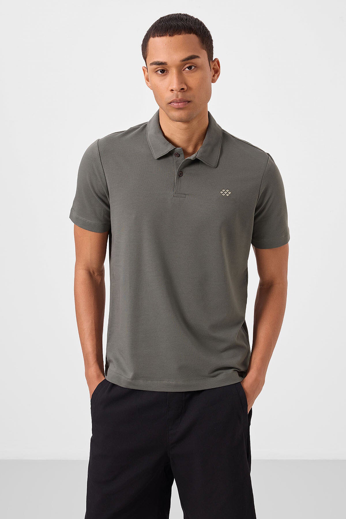 Standart Fit Basic Polo Yaka 2'li Paket Siyah-Çağla Erkek T-Shirt - 87748