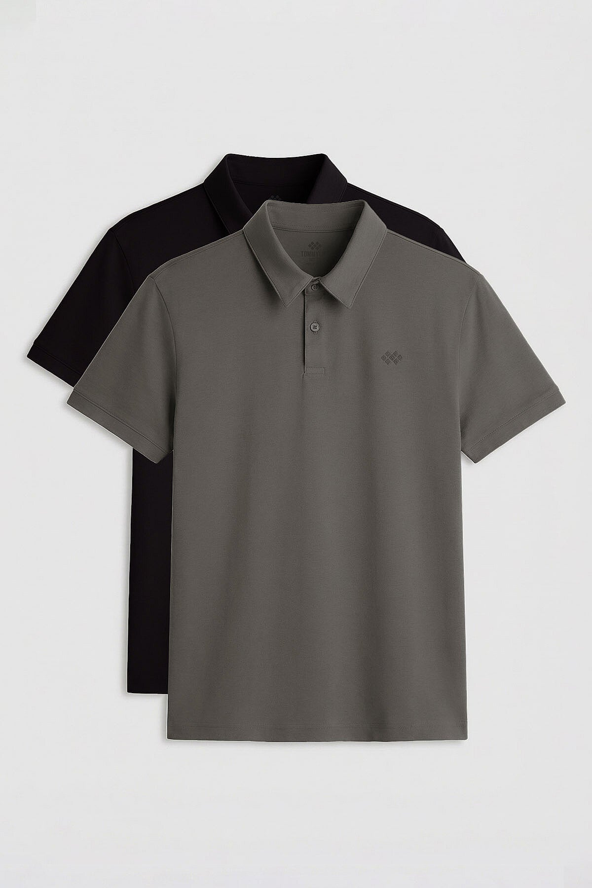 Standart Fit Basic Polo Yaka 2'li Paket Siyah-Çağla Erkek T-Shirt - 87748