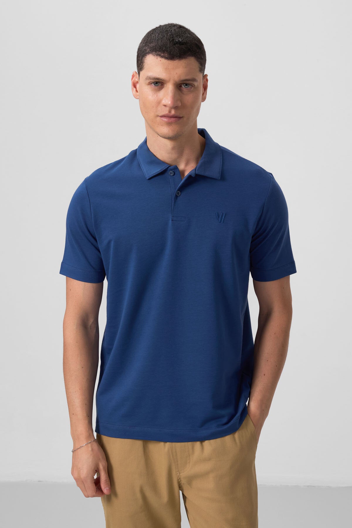 Standart Fit Basic Polo Yaka 3'lü Paket Ekru-Buz Mavi-Parlament Erkek T-Shirt - 87768