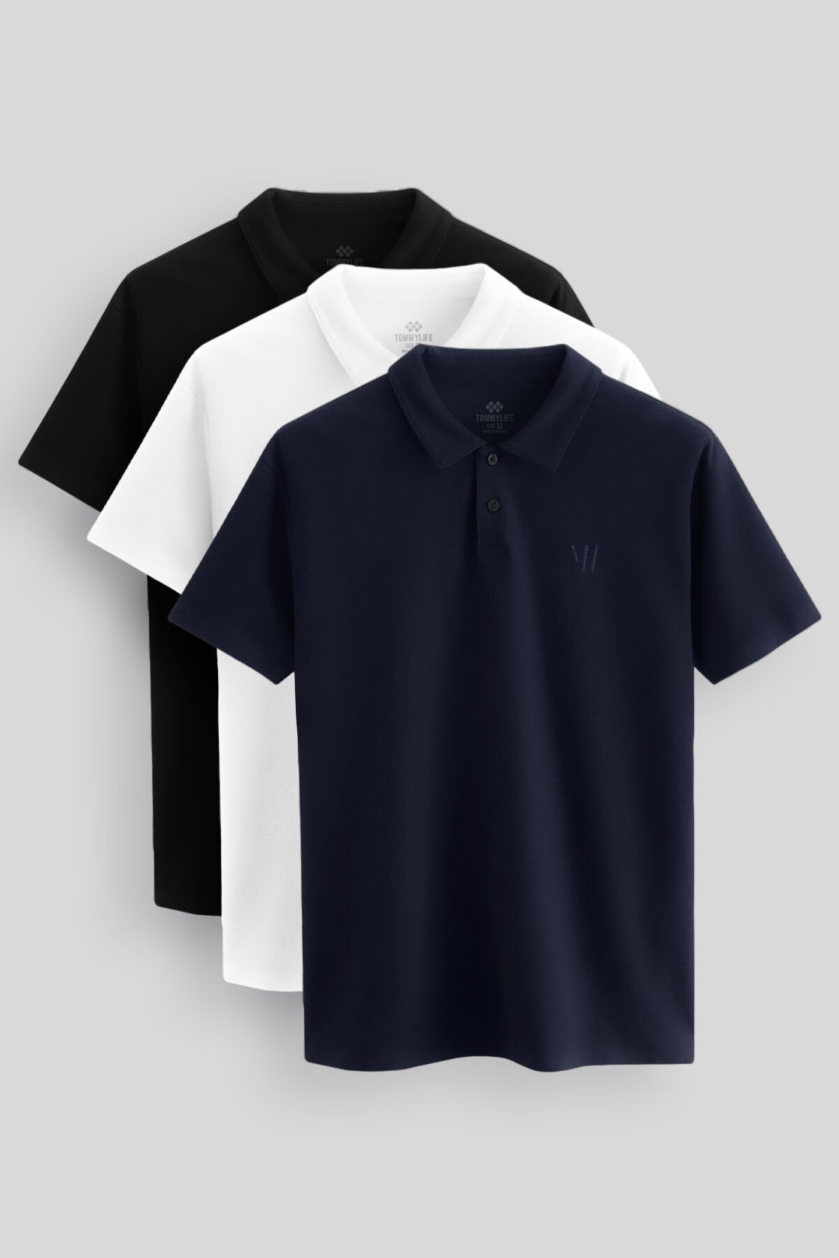 Standart Fit Basic Polo Yaka 3'lü Paket Siyah-Beyaz-Lacivert Erkek T-Shirt 87768