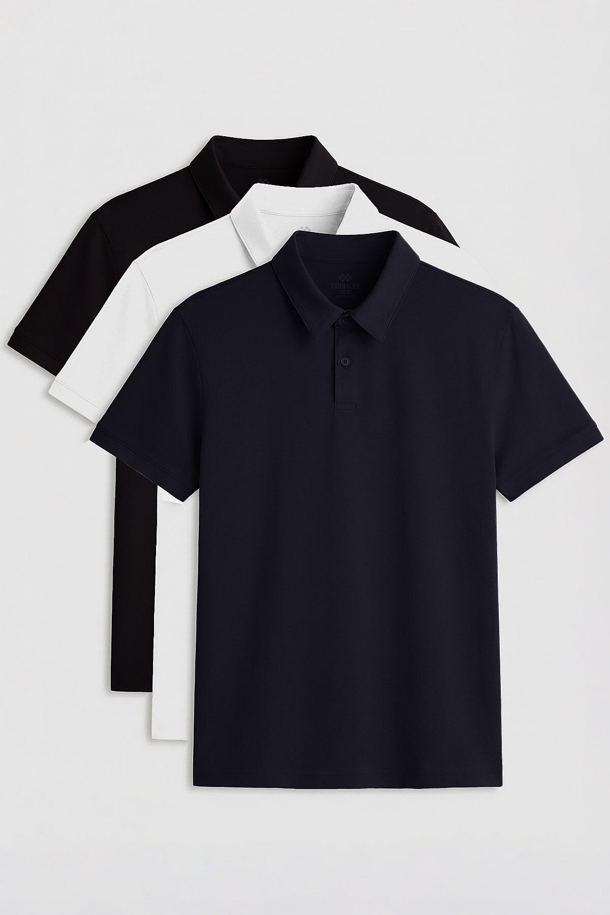 Standart Fit Basic Polo Yaka 3'lü Paket Siyah-Beyaz-Lacivert Erkek T-Shirt 87768