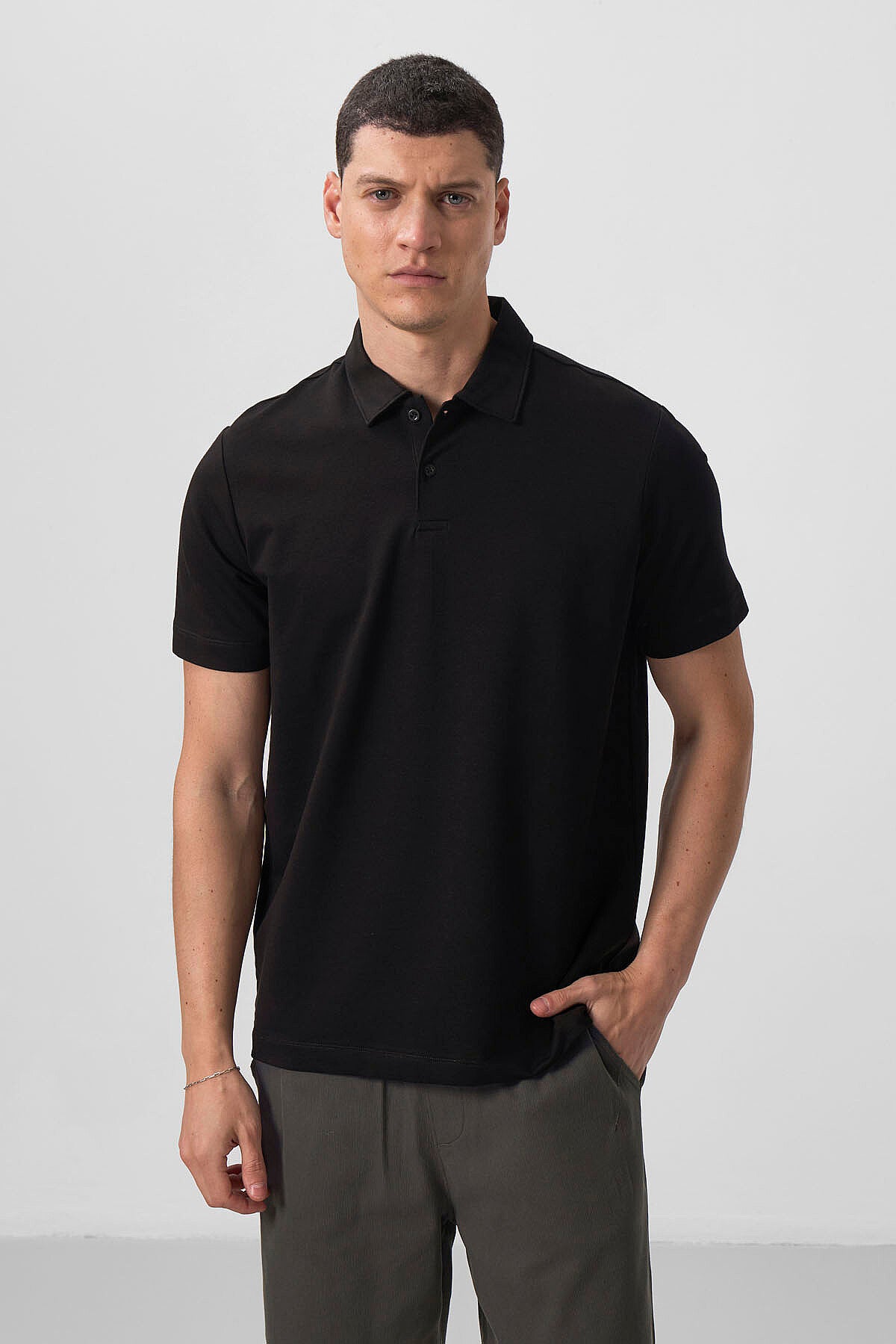 Standart Fit Basic Polo Yaka 2'li Paket Siyah-Beyaz Erkek T-Shirt - 87768