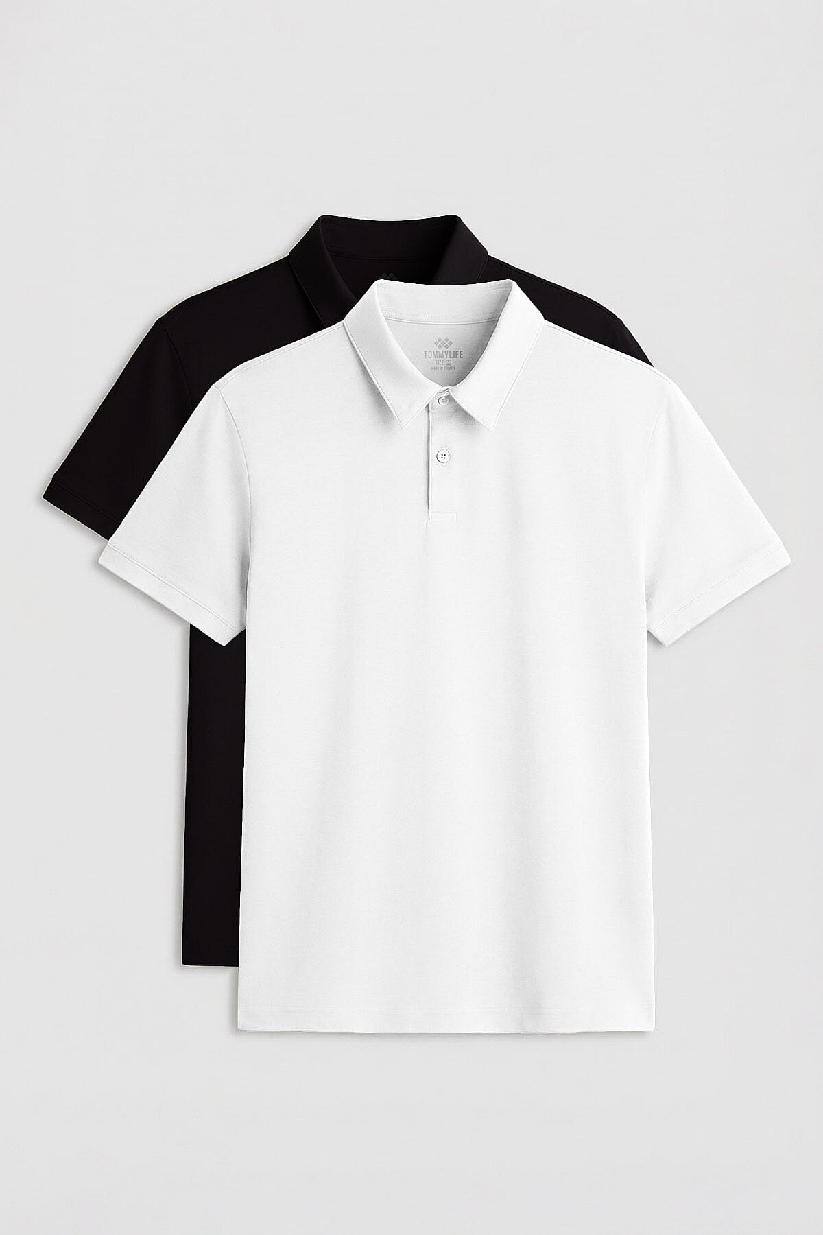 Standart Fit Basic Polo Yaka 2'li Paket Siyah-Beyaz Erkek T-Shirt - 87768