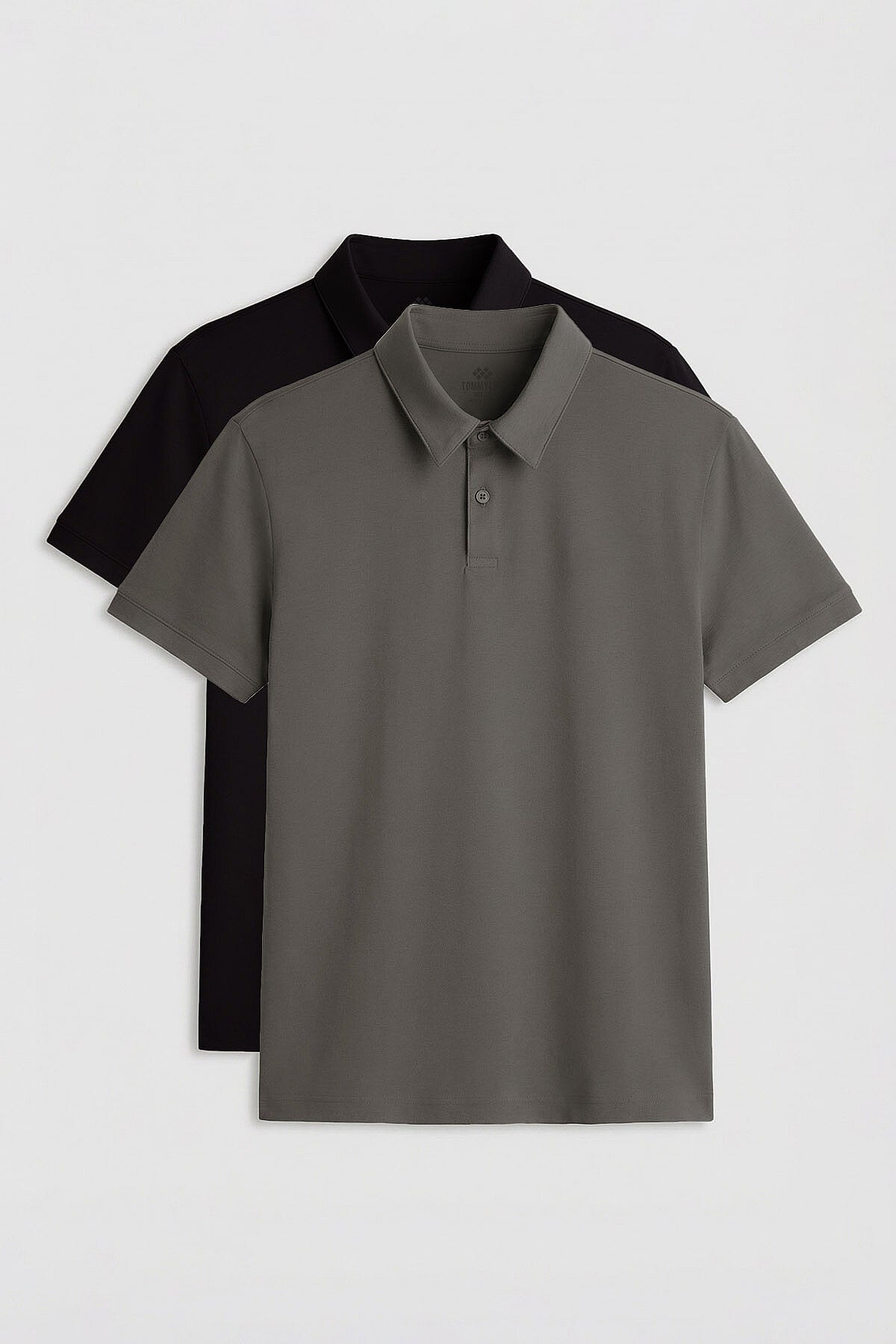 Standart Fit Basic Polo Yaka 2'li Paket Siyah-Çağla Erkek T-Shirt - 87768