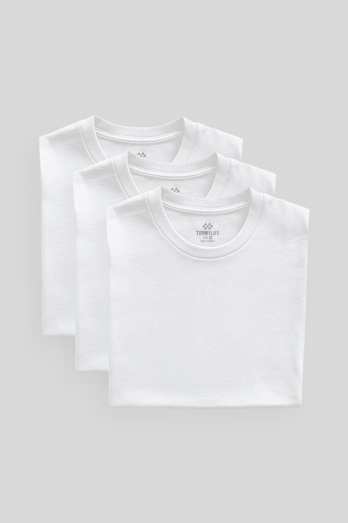 Standart Fit Basic O Yaka 3'lü Paket Beyaz Erkek T-Shirt 87911