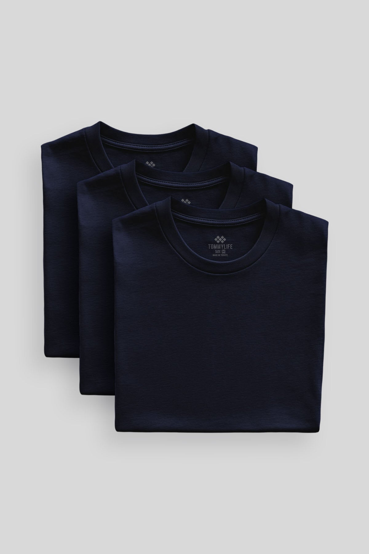 Standart Fit Basic O Yaka 3'lü Paket Lacivert Erkek T-Shirt 87911