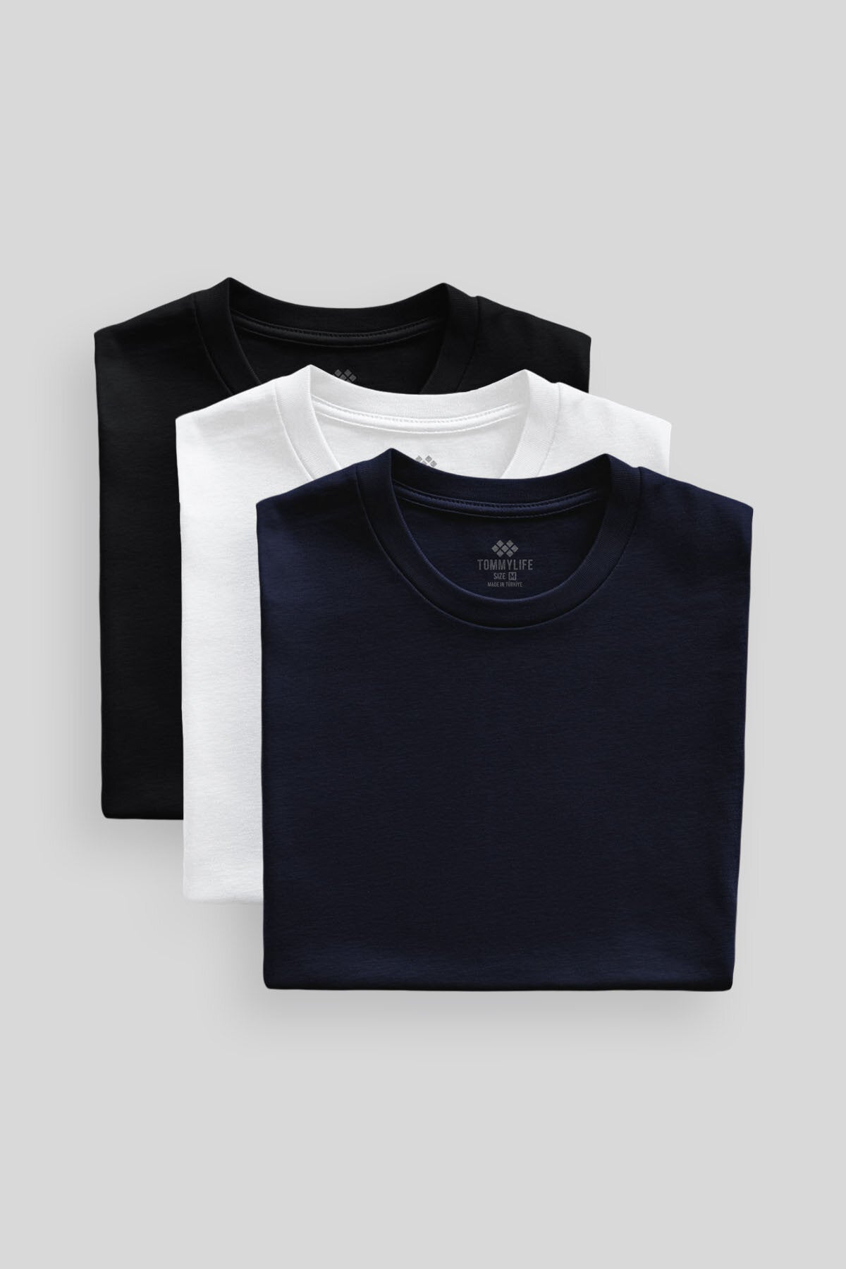 Standart Fit Basic O Yaka 3'lü Paket Siyah-Beyaz-Lacivert Erkek T-Shirt 87911