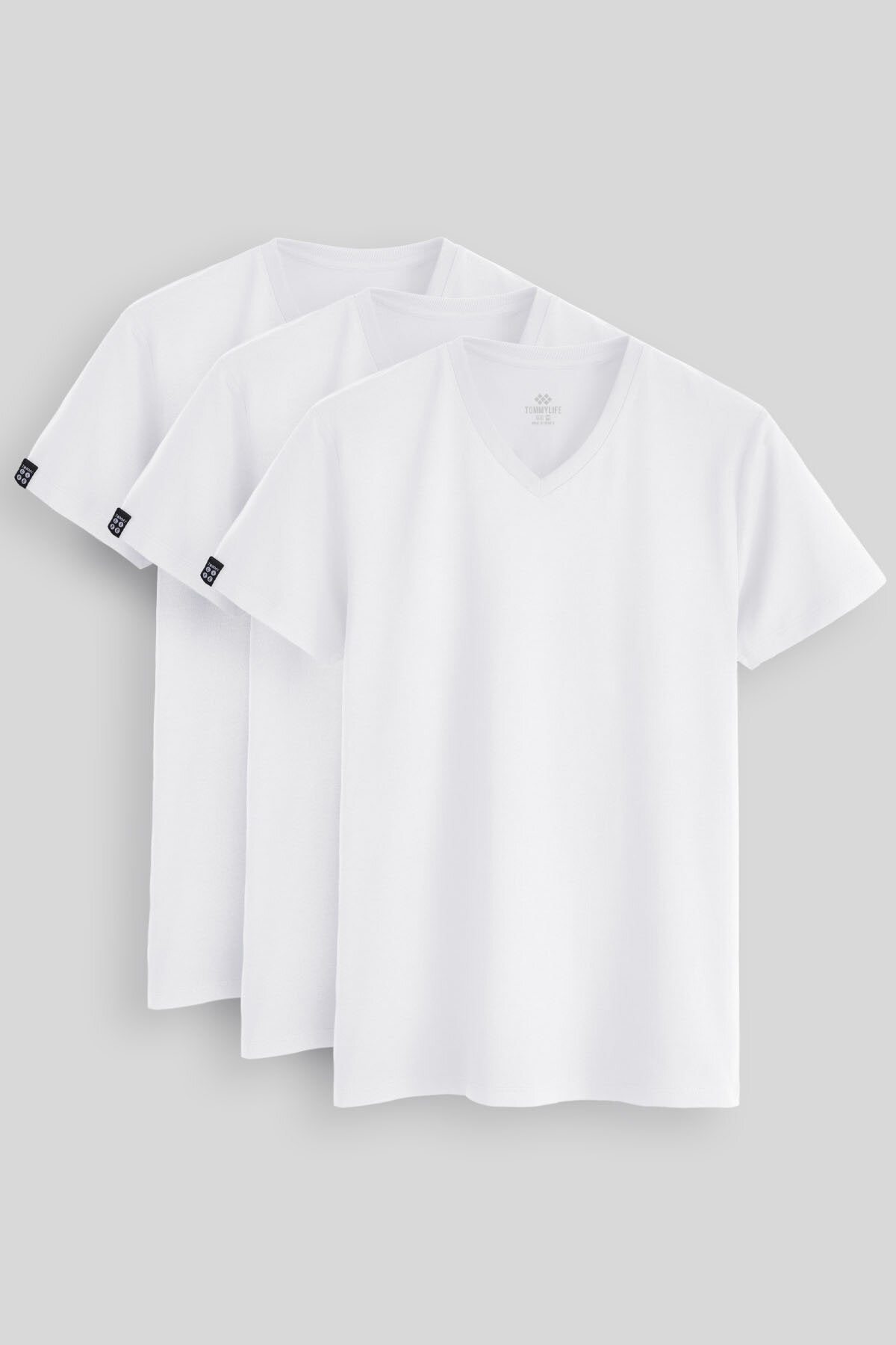 Standart Fit Basic V Yaka 3'lü Paket Beyaz Erkek T-Shirt 87912