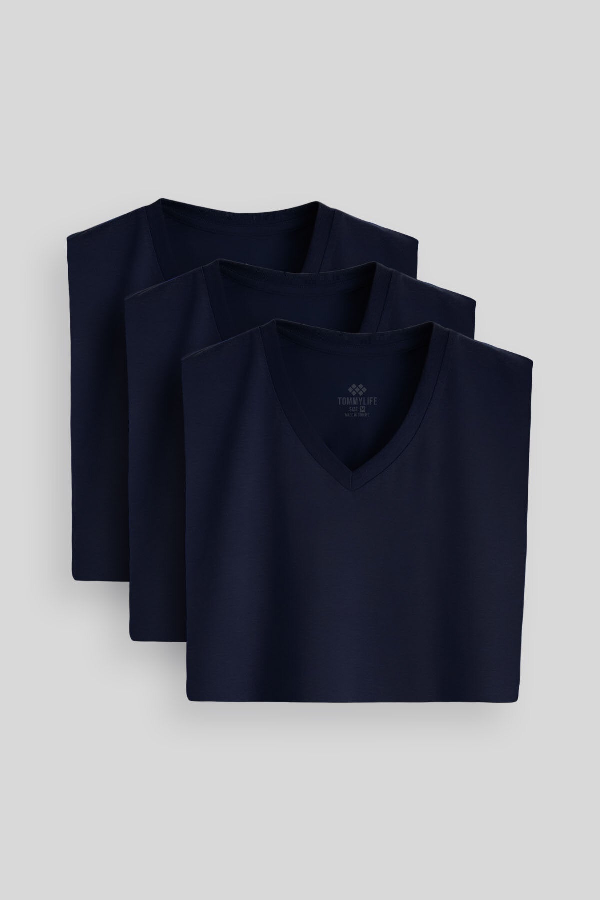 Standart Fit Basic V Yaka 3'lü Paket Lacivert Erkek T-Shirt 87912