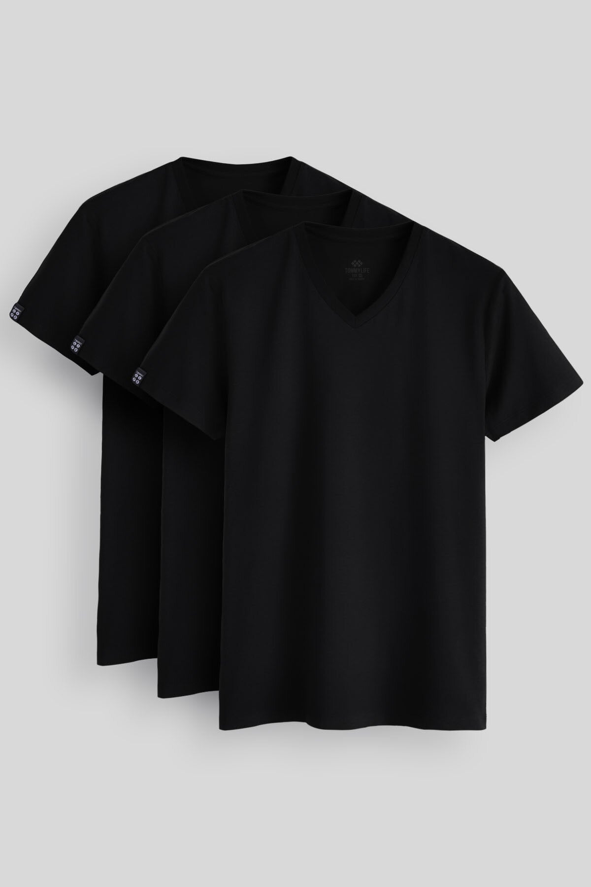 Standart Fit Basic V Yaka 3'lü Paket Siyah Erkek T-Shirt 87912