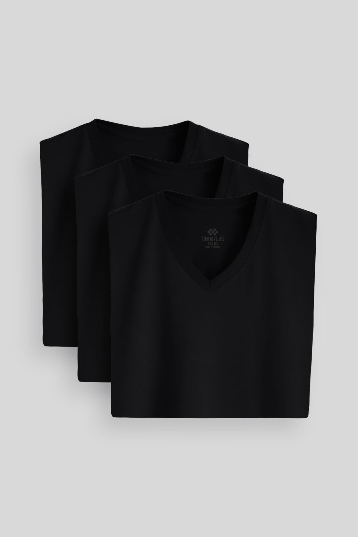 Standart Fit Basic V Yaka 3'lü Paket Siyah Erkek T-Shirt 87912