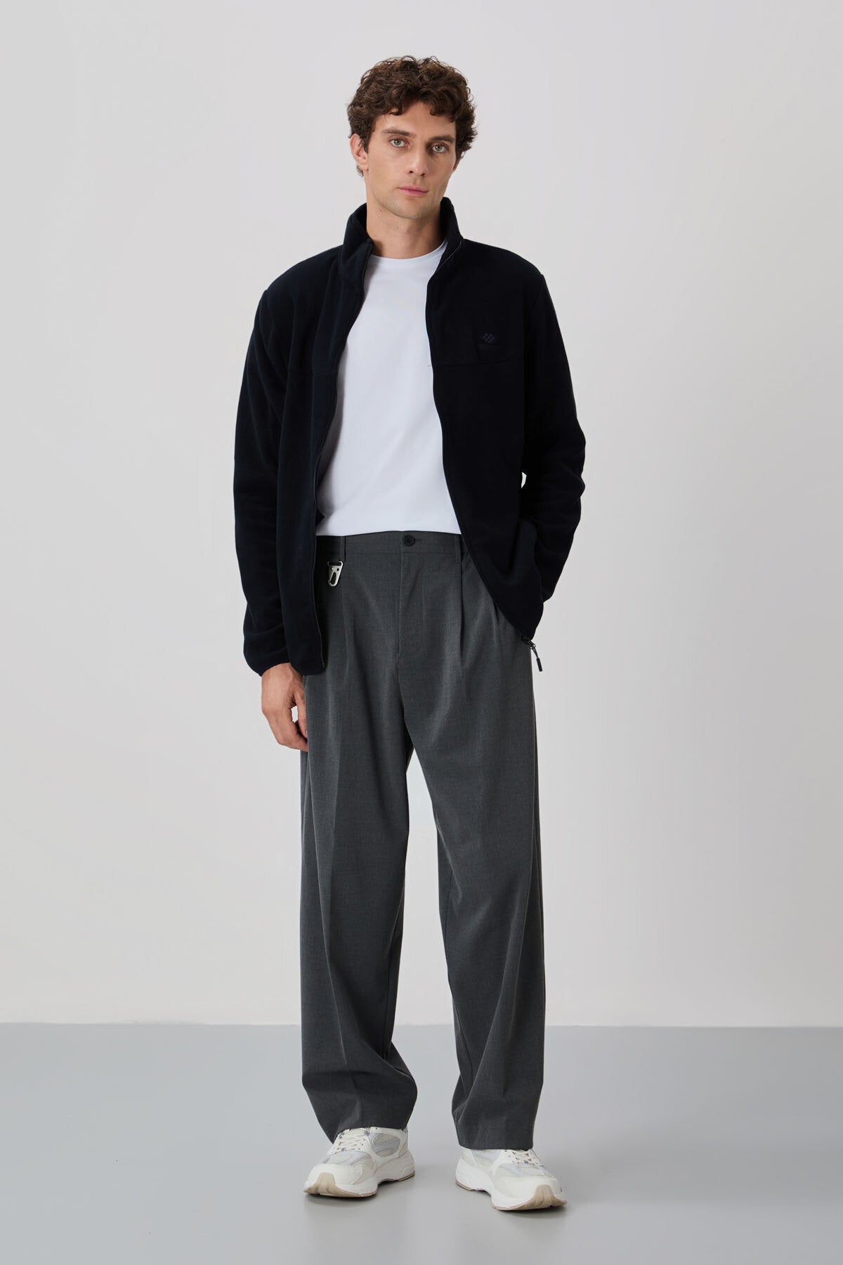 Standart Kalıp Dik Yaka 2'li Paket Siyah-Çağla Erkek Polar Sweatshirt - 87992