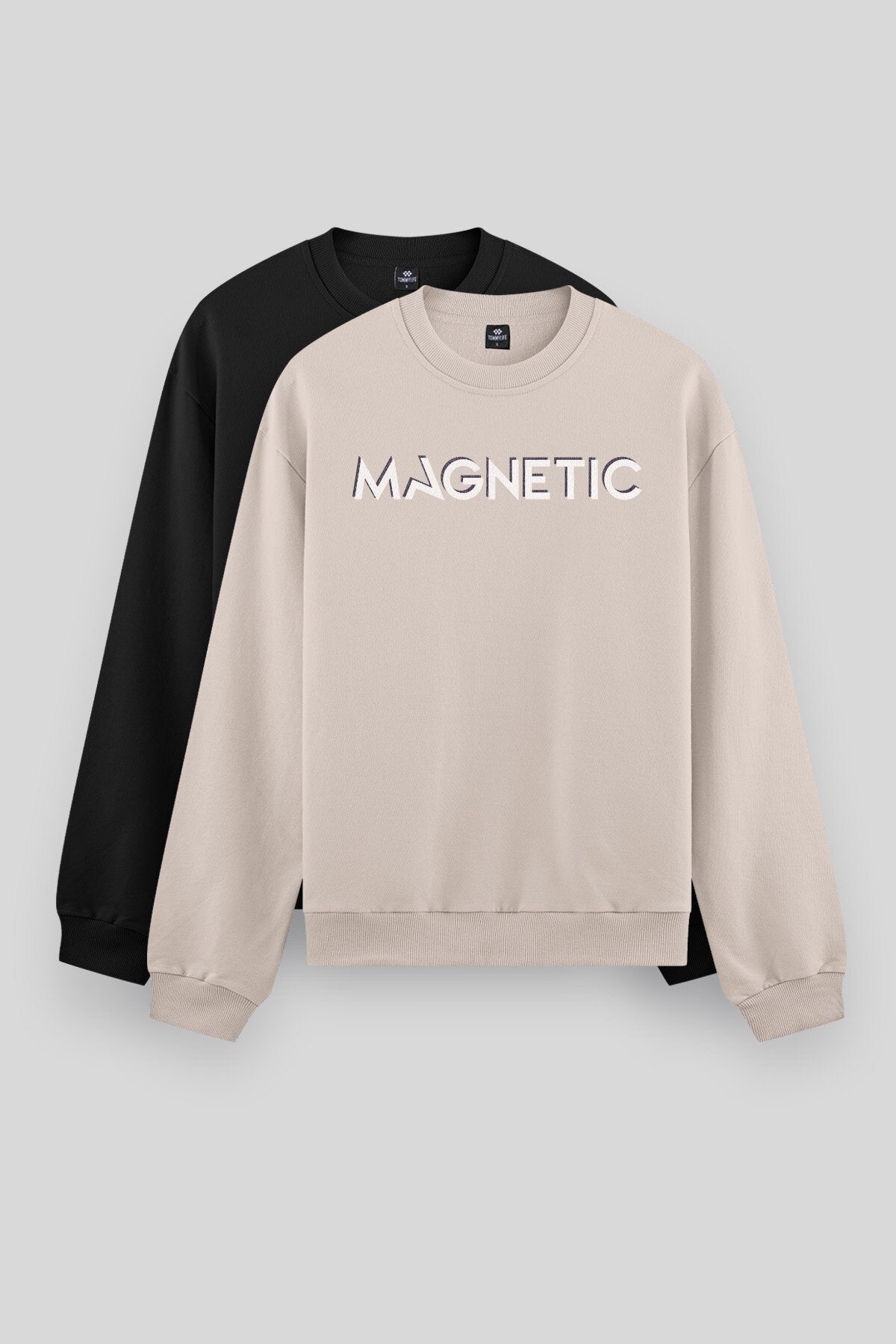 Rahat Form O Yaka 2'li Paket Siyah-Camel Erkek Sweatshirt - 88020