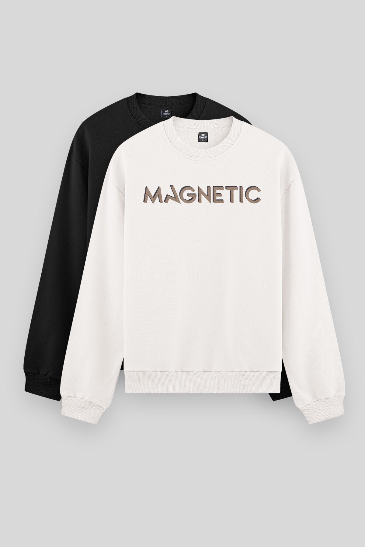 Rahat Form O Yaka 2'li Paket Siyah-Ekru Erkek Sweatshirt - 88020