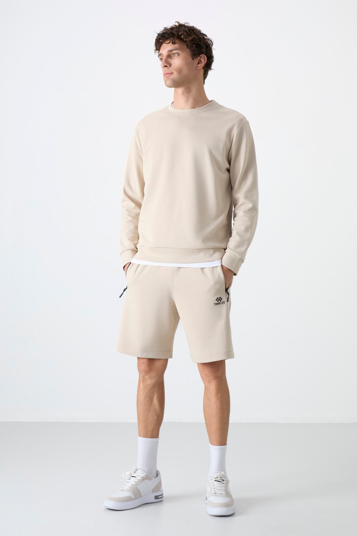 Standart Fit Basic O Yaka 3'lü Paket Siyah-Bej-Çağla Erkek Sweatshirt 88053
