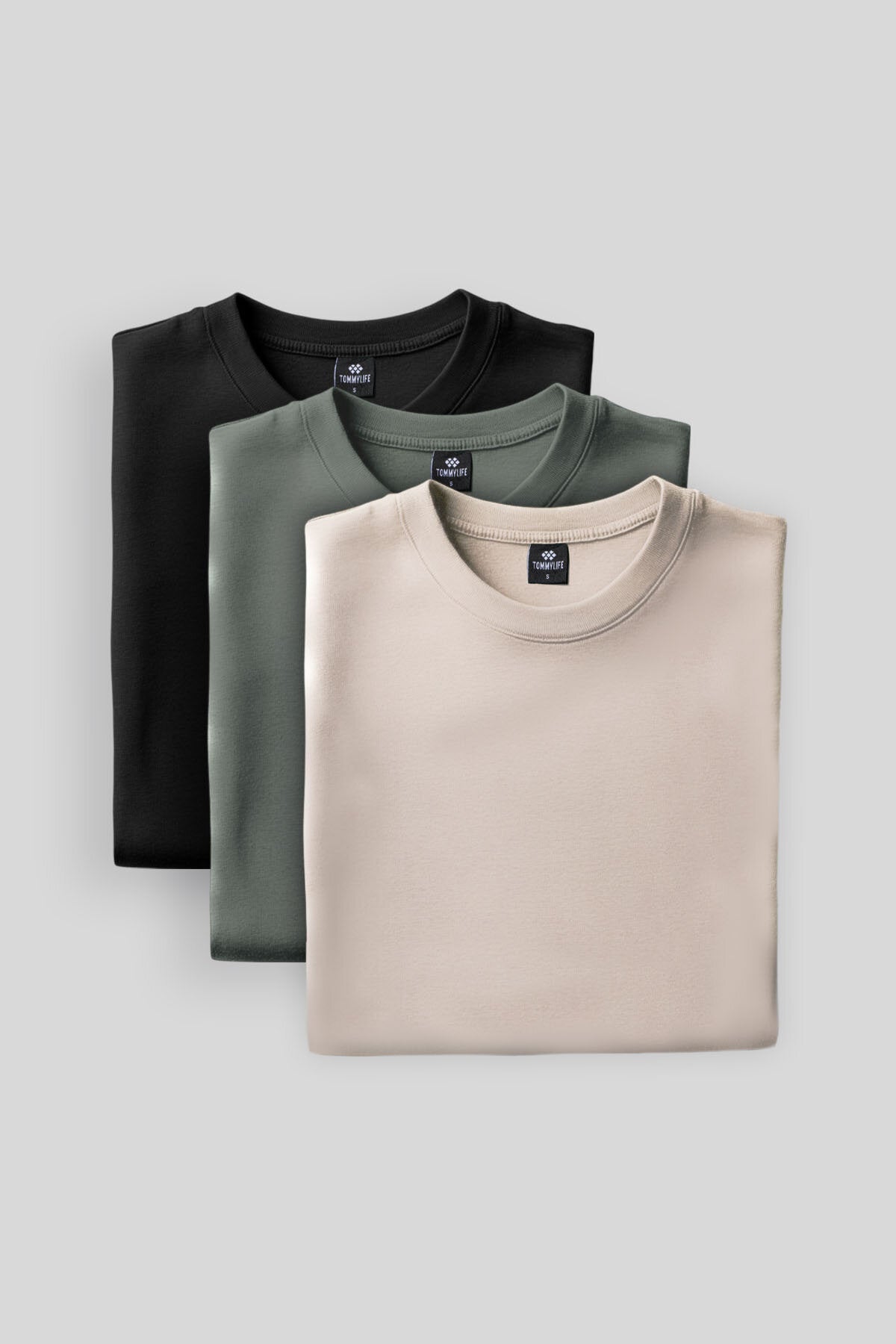 Standart Fit Basic O Yaka 3'lü Paket Siyah-Bej-Çağla Erkek Sweatshirt 88053